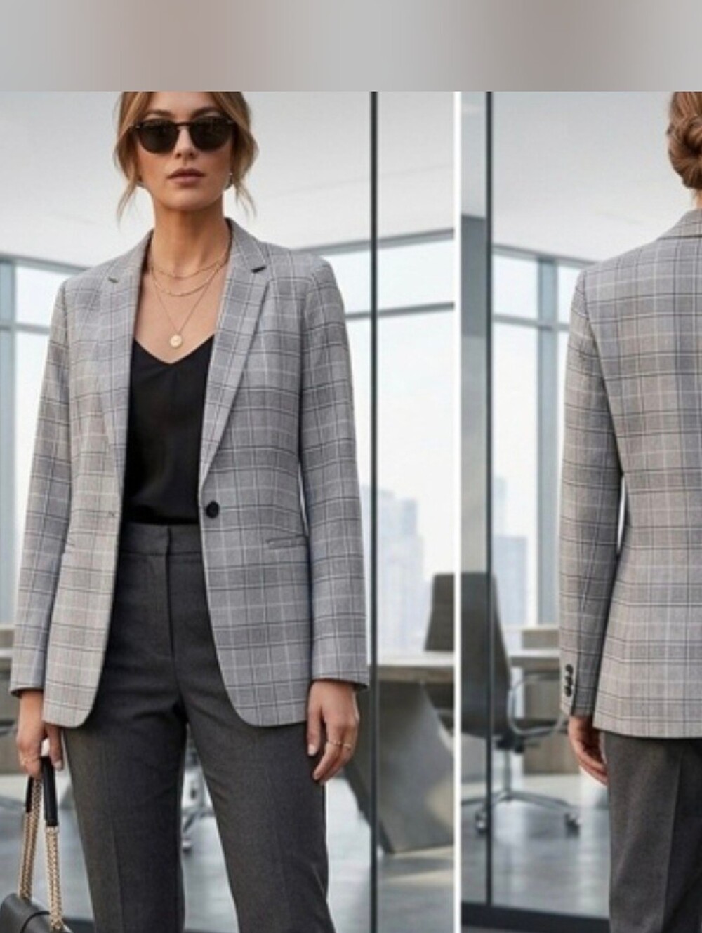 NWT Banana Republic Gray Plaid Blazer Long & Lean SIZE 10